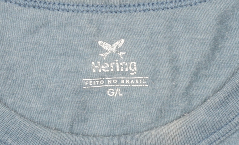Hering Men Blue Graphic Crew Neck T-Shirt Short Sleeve Size L