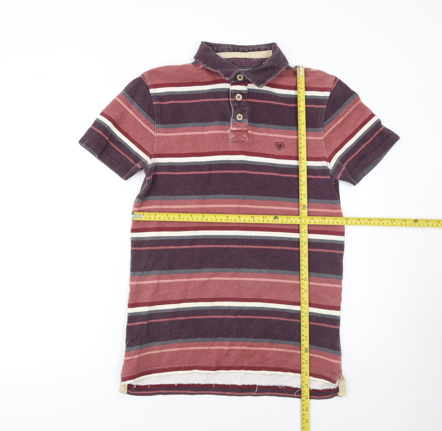 FatFace Men's Red Striped Cotton Short Sleeve Polo Shirt Size S