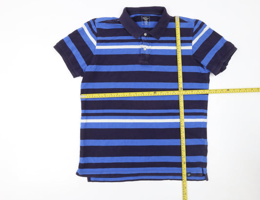 Gap Men’s Blue Striped Cotton Polo Shirt Size L Regular Fit