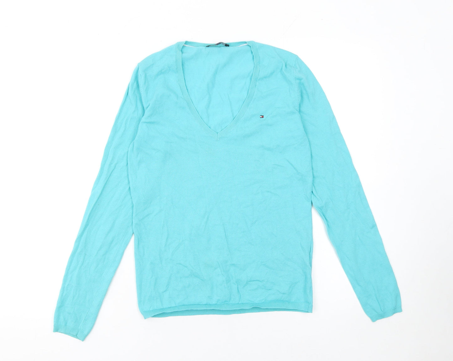 Tommy Hilfiger Women's Blue V-Neck Cotton Jumper Size S