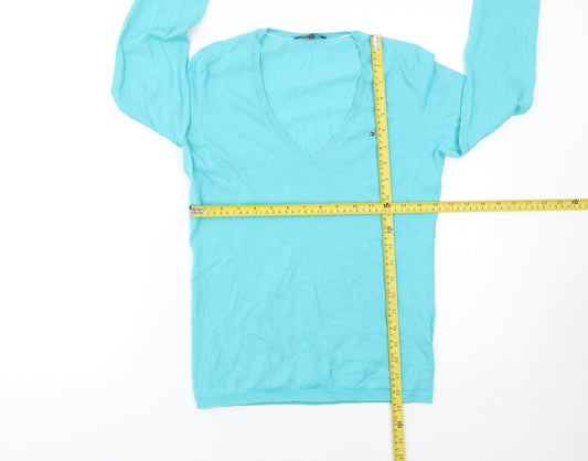 Tommy Hilfiger Women's Blue V-Neck Cotton Jumper Size S