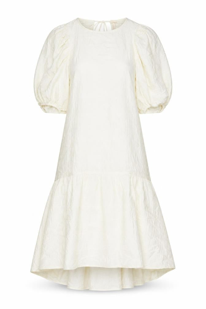 H&M Women Ivory Puff Sleeve Fit & Flare Midi Dress Size 8