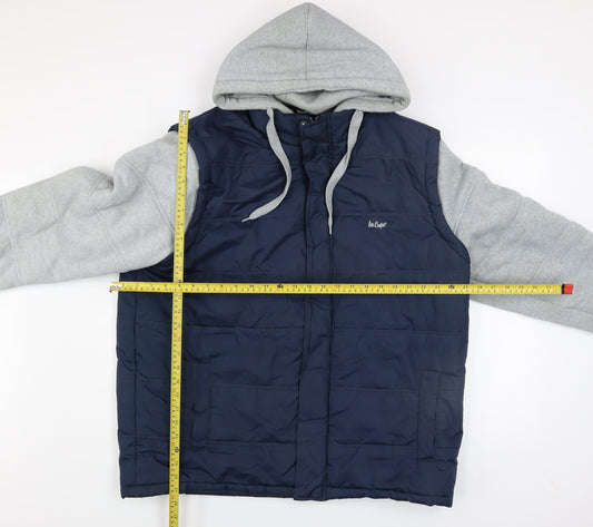 Lee Cooper Men’s Blue 2XL Hooded Puffer Jacket with Grey Sleeves