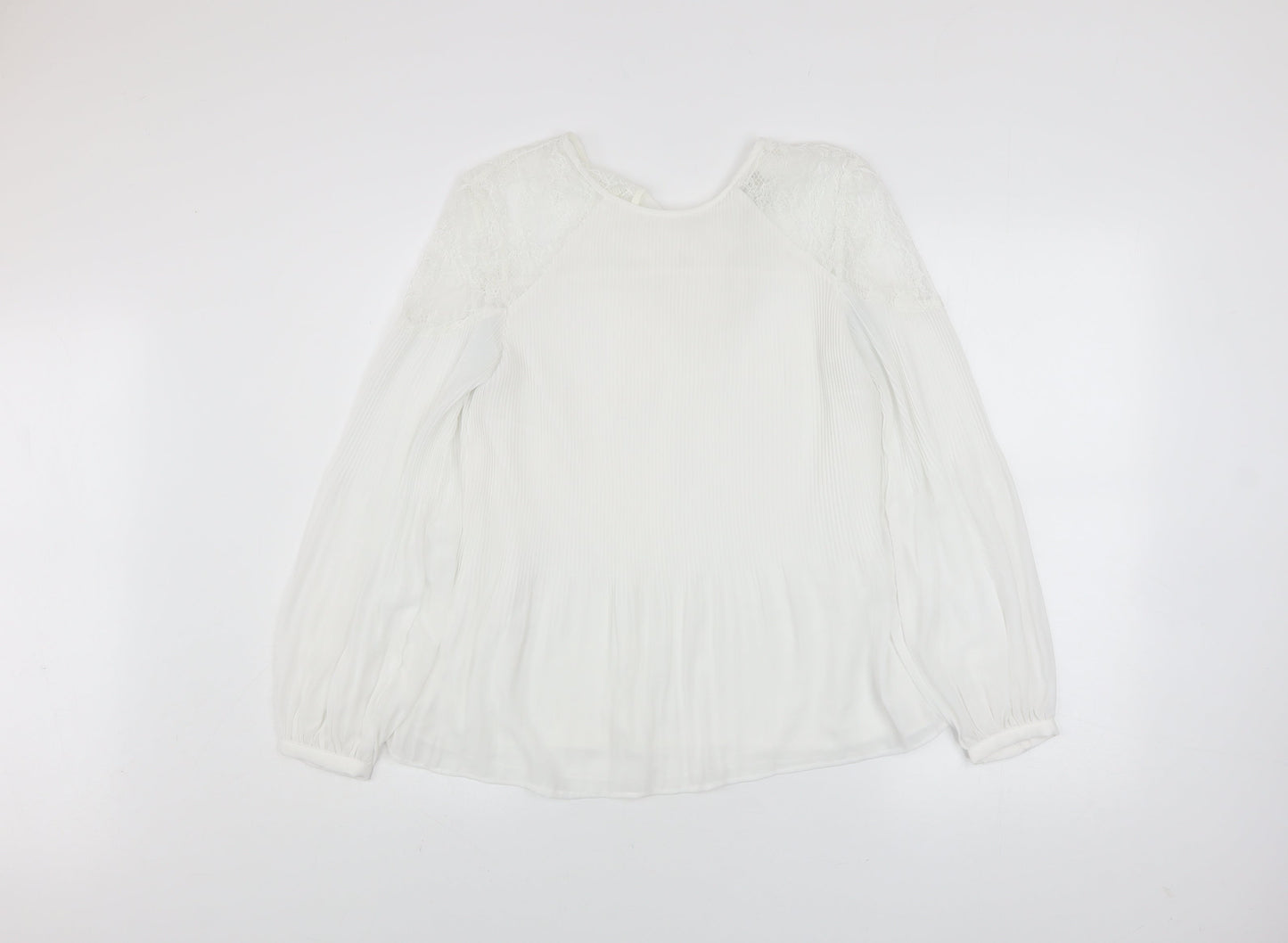 Next Women White Lace Bow Long Sleeve Tunic Blouse Size 8