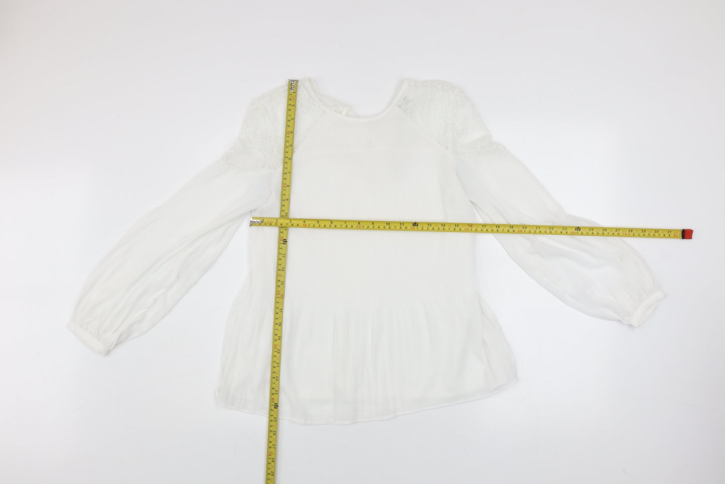 Next Women White Lace Bow Long Sleeve Tunic Blouse Size 8