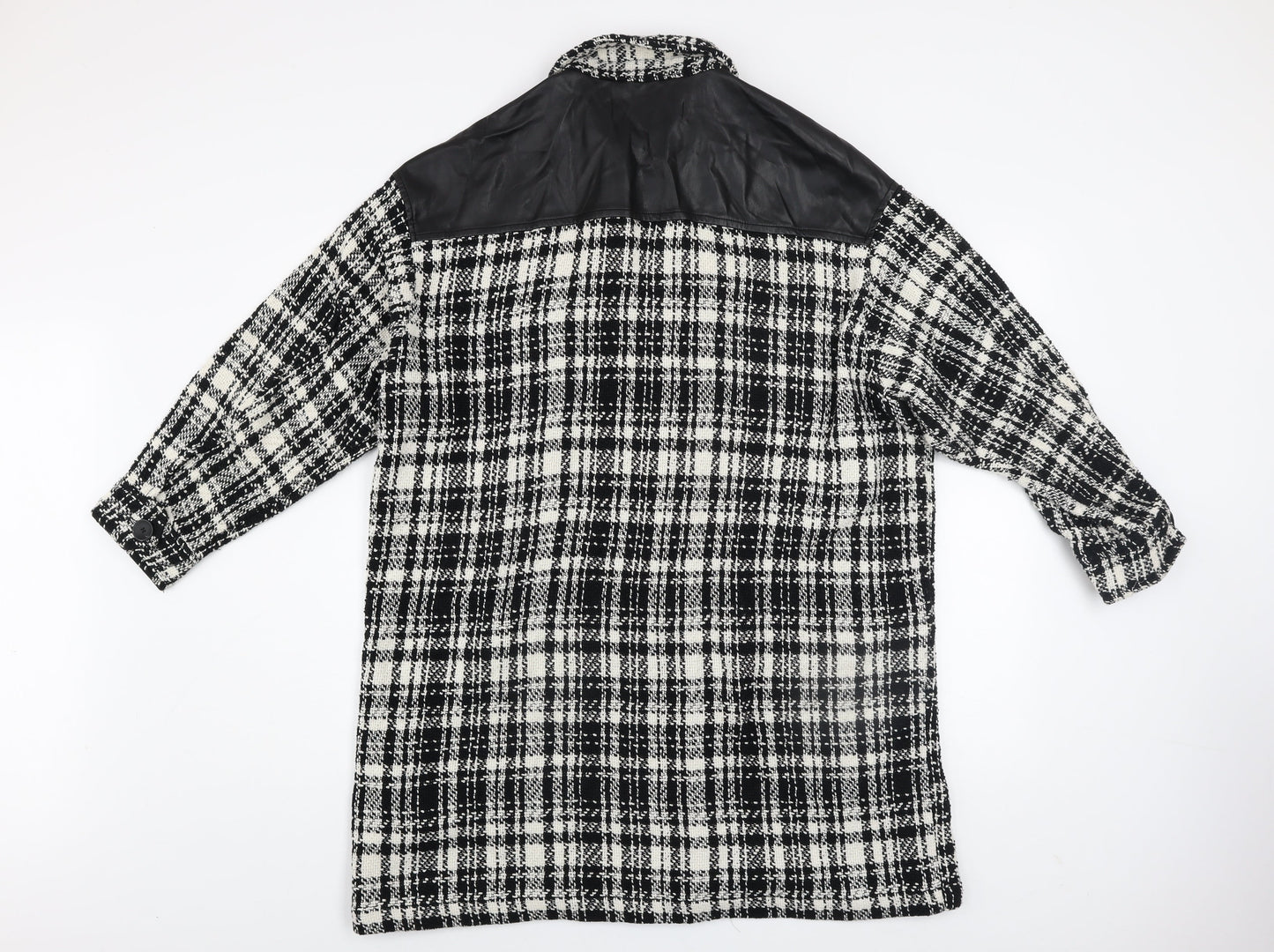 Zara Women Black Check Tweed Long Overcoat Size M