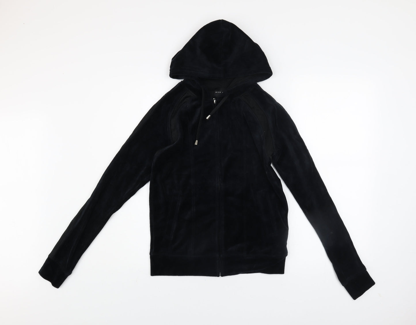 Miss Fiori Womens Black Velour Full Zip Hooded Track Jacket Size 8