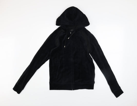 Miss Fiori Womens Black Velour Full Zip Hooded Track Jacket Size 8