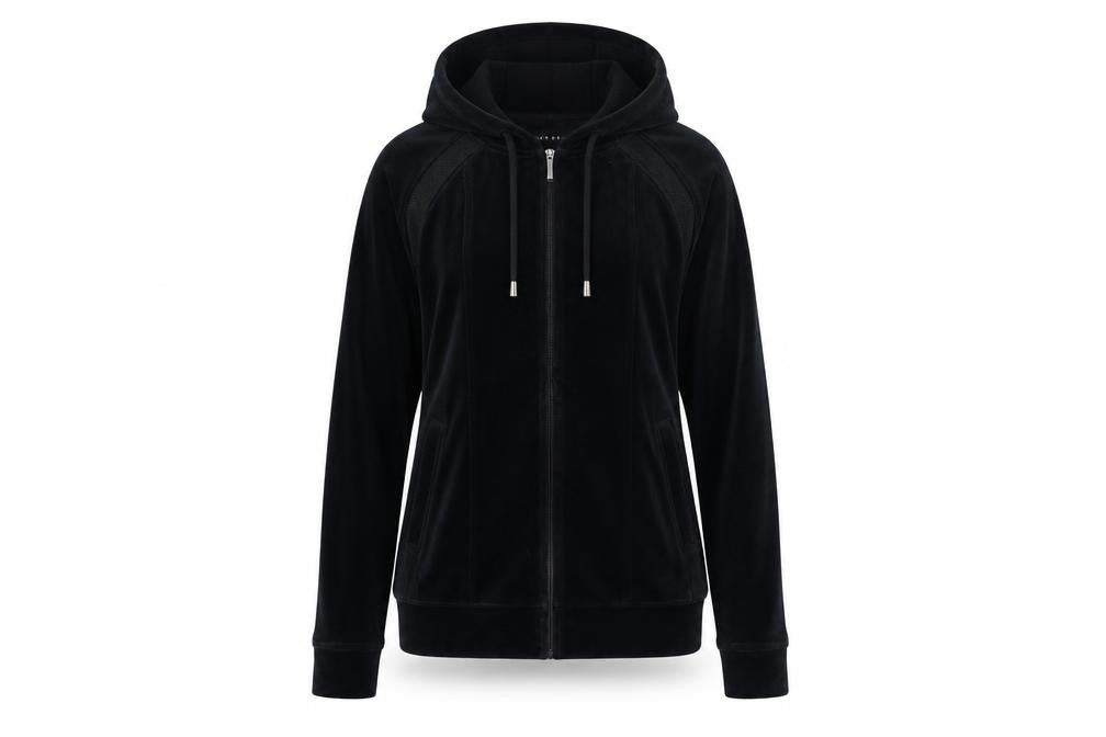 Miss Fiori Womens Black Velour Full Zip Hooded Track Jacket Size 8