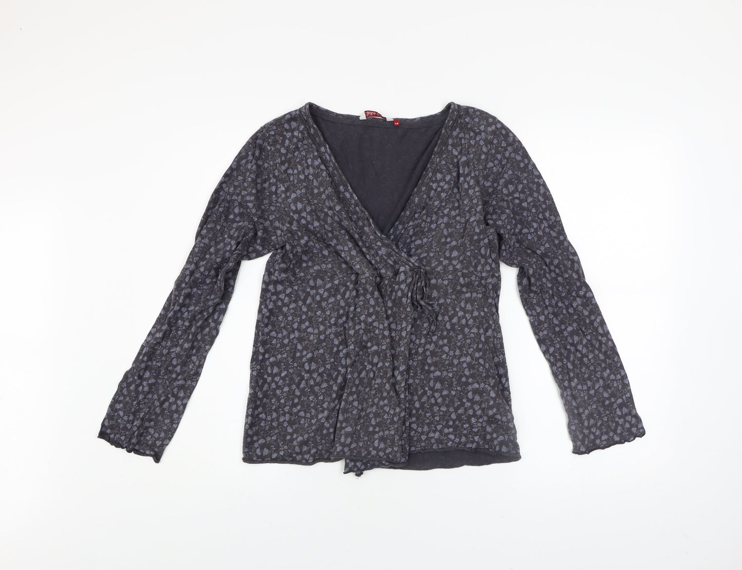 White Stuff Women's Grey Floral Wrap Blouse Size 14