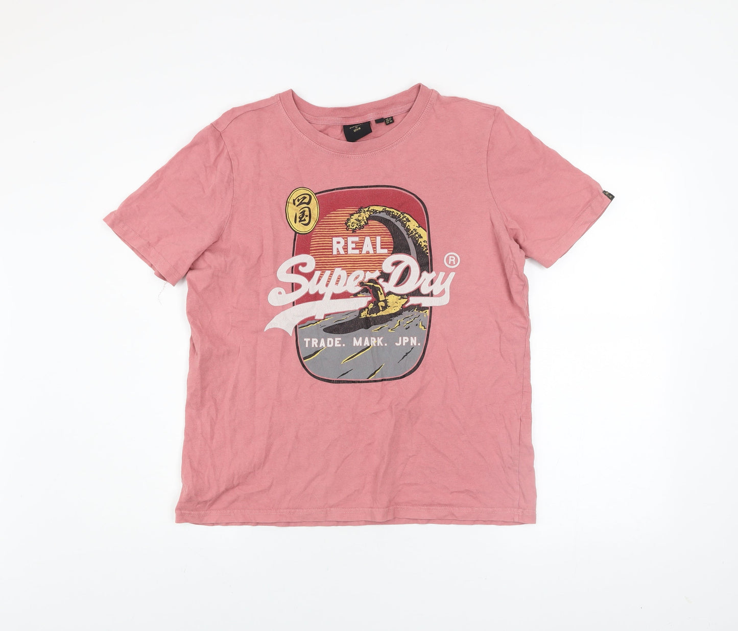 Superdry Womens Pink Graphic Logo T-Shirt UK 12 Short Sleeve Cotton