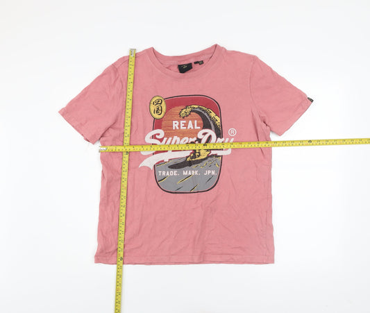 Superdry Womens Pink Graphic Logo T-Shirt UK 12 Short Sleeve Cotton