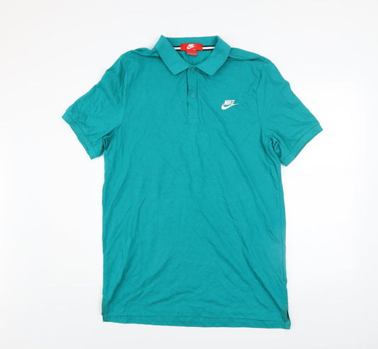 Nike Mens Green Cotton Polo Shirt Size L Short Sleeve Logo Top