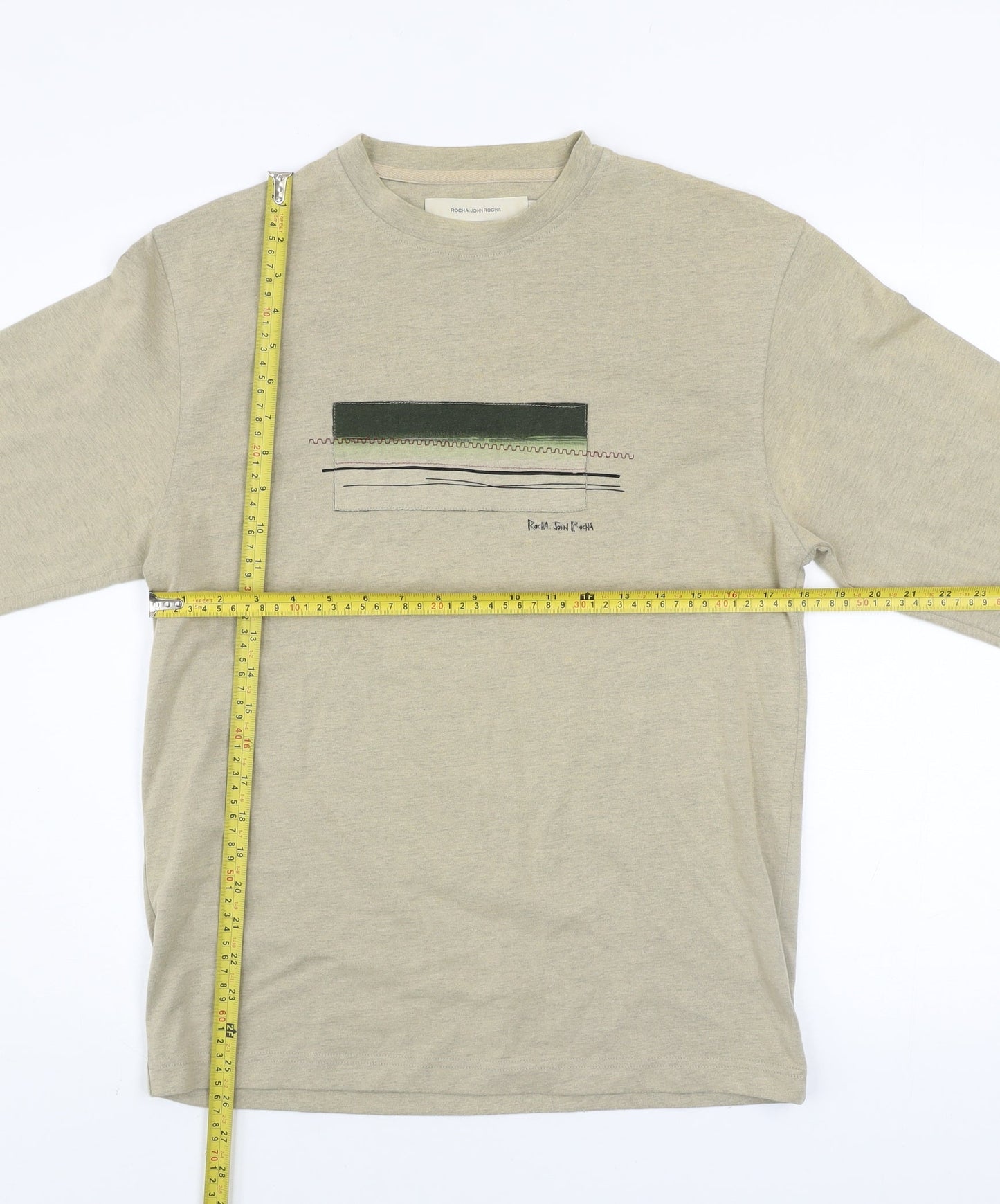 Rocha John Rocha Men's Beige Long Sleeve Cotton Blend Casual Top Size S