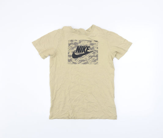 Nike Boys Beige Camo Logo Short Sleeve T-Shirt L 147-158cm Cotton