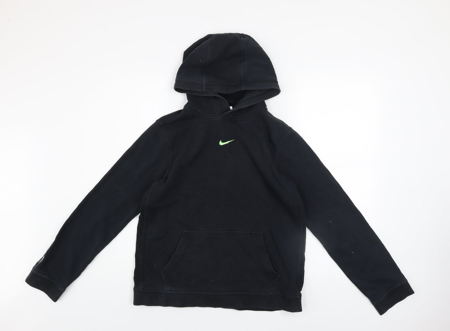 Nike Boys Black XL Hoodie Pullover Fleece Sweatshirt with Green Logo