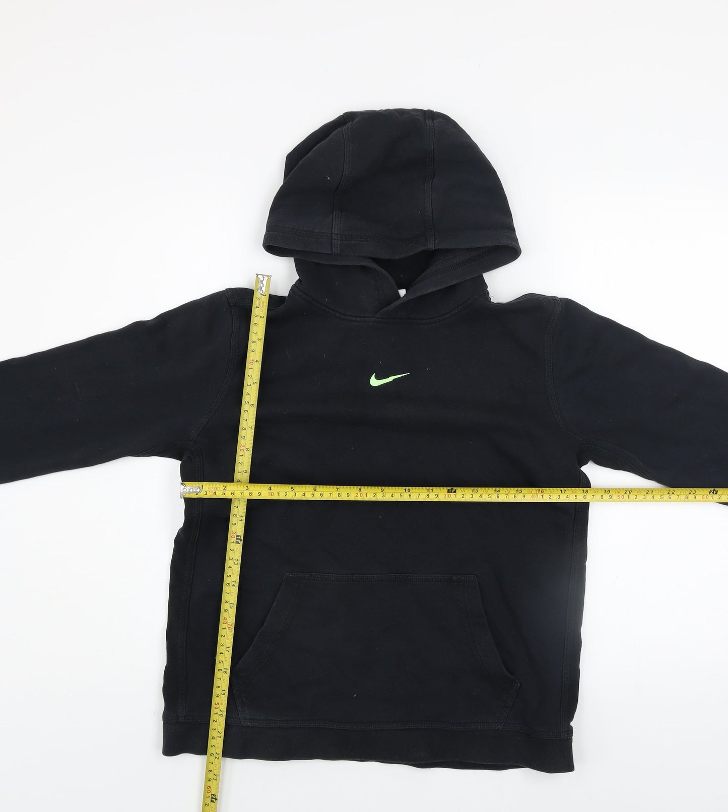 Nike Boys Black XL Hoodie Pullover Fleece Sweatshirt with Green Logo