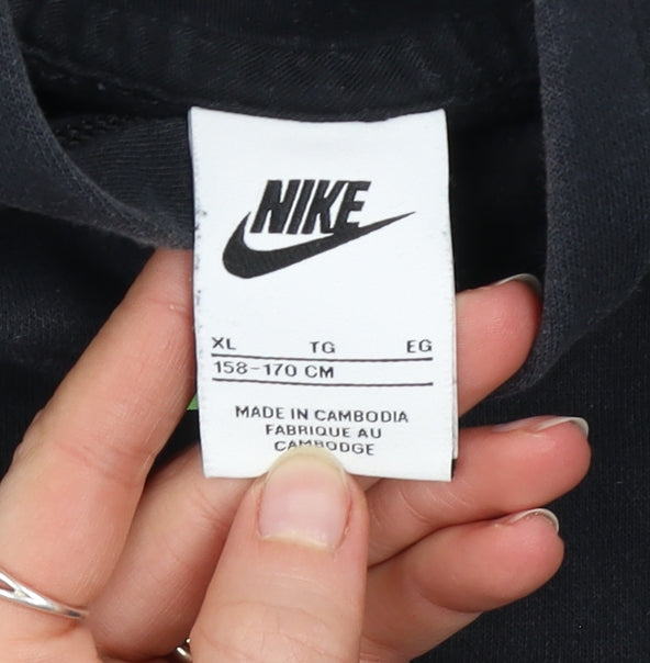 Nike Boys Black XL Hoodie Pullover Fleece Sweatshirt with Green Logo