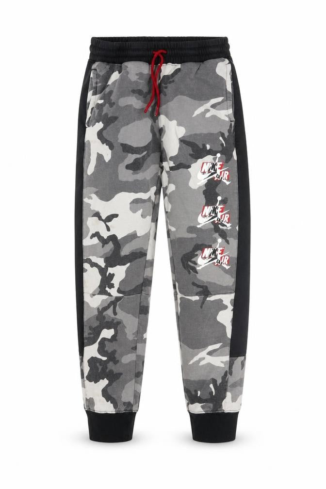 Front view of Jordan boys’ grey camouflage jogger trousers 13-15 years elastic waist