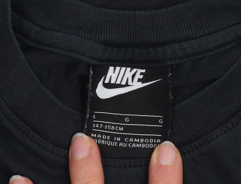 Nike Boys Black Logo Sports T-Shirt Size 158cm Short Sleeve Cotton Blend