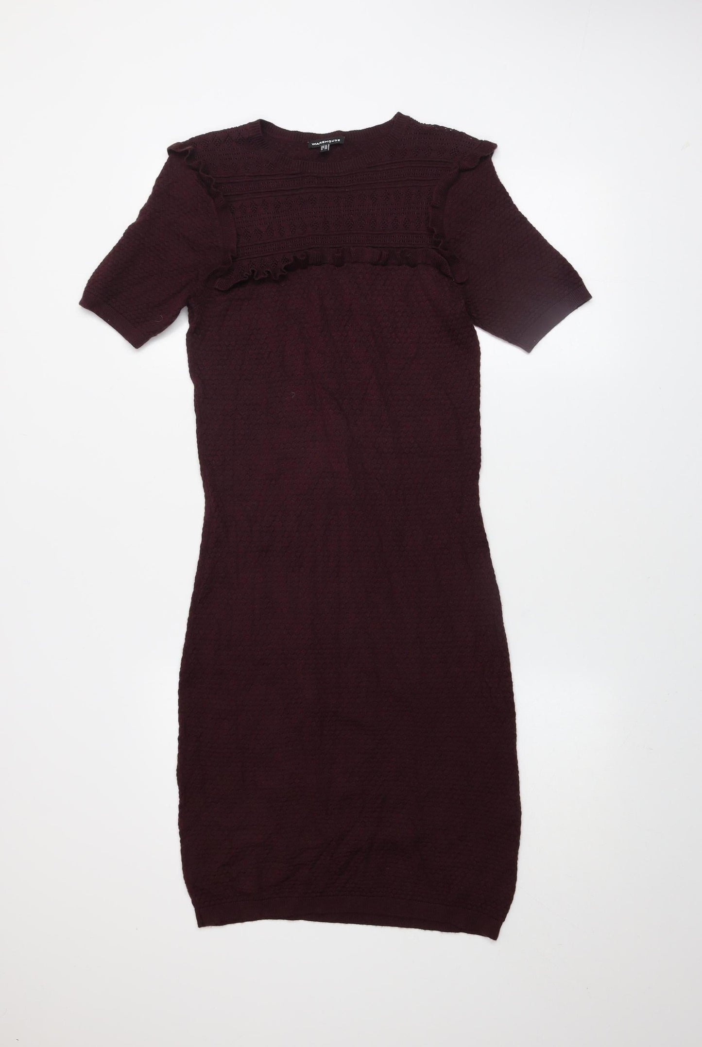 Warehouse Women’s Purple Knit Bodycon Dress Size 10 Short Sleeve