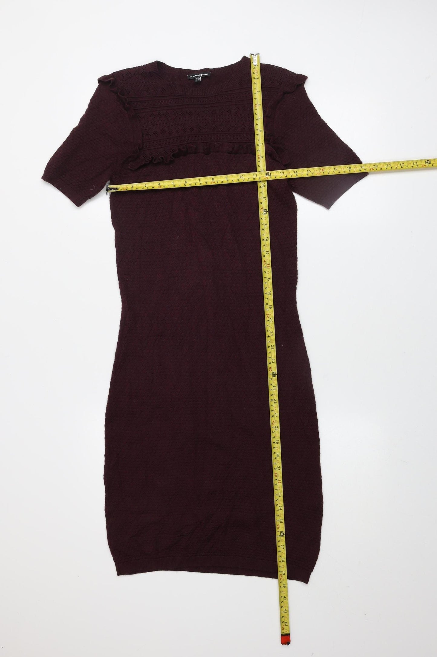 Warehouse Women’s Purple Knit Bodycon Dress Size 10 Short Sleeve