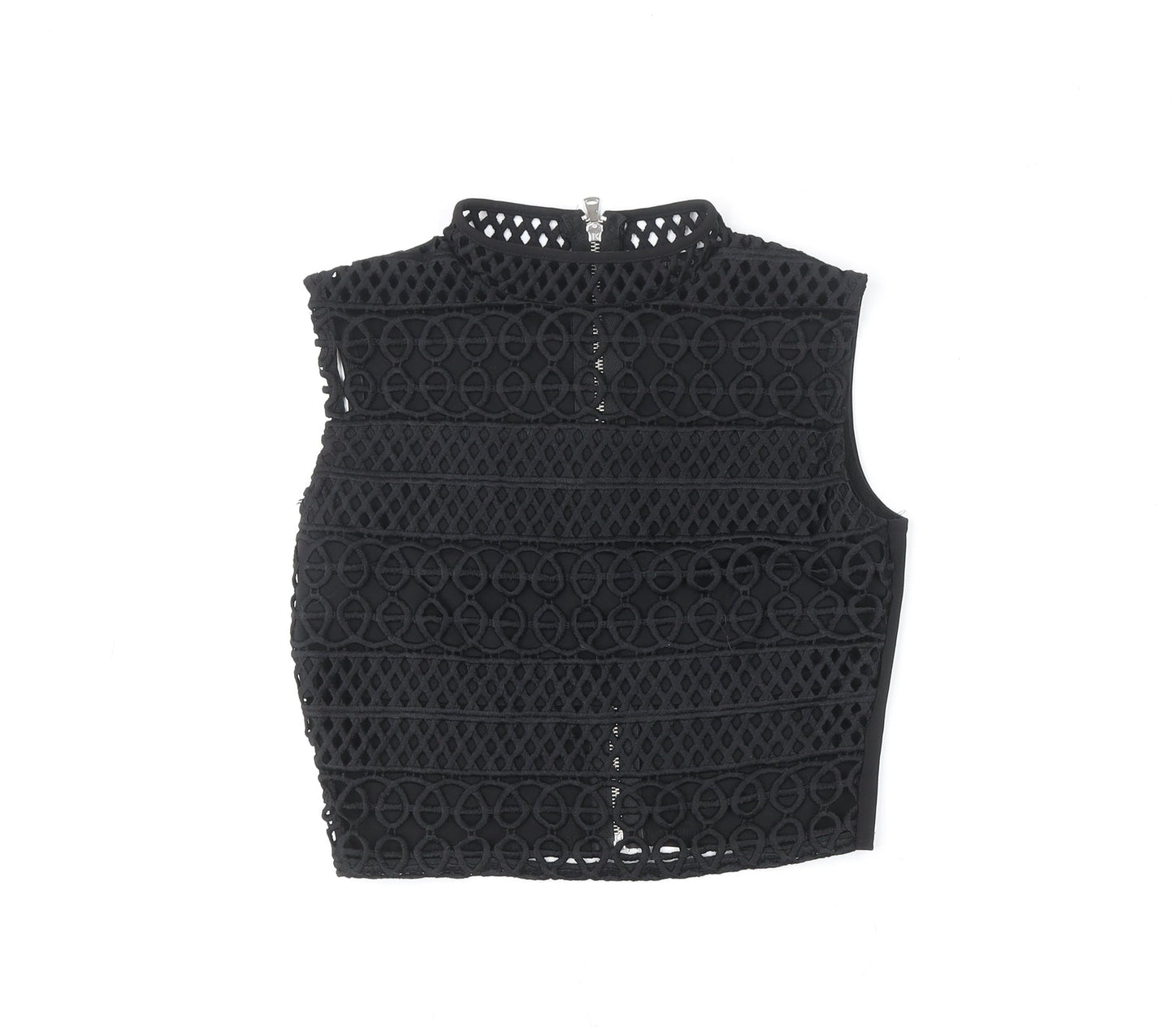 River Island Women’s Black Cropped Lace High Neck Sleeveless Top Size 8