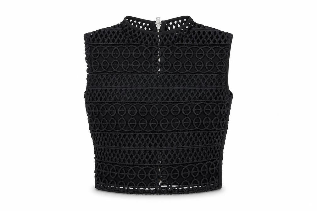 River Island Women’s Black Cropped Lace High Neck Sleeveless Top Size 8