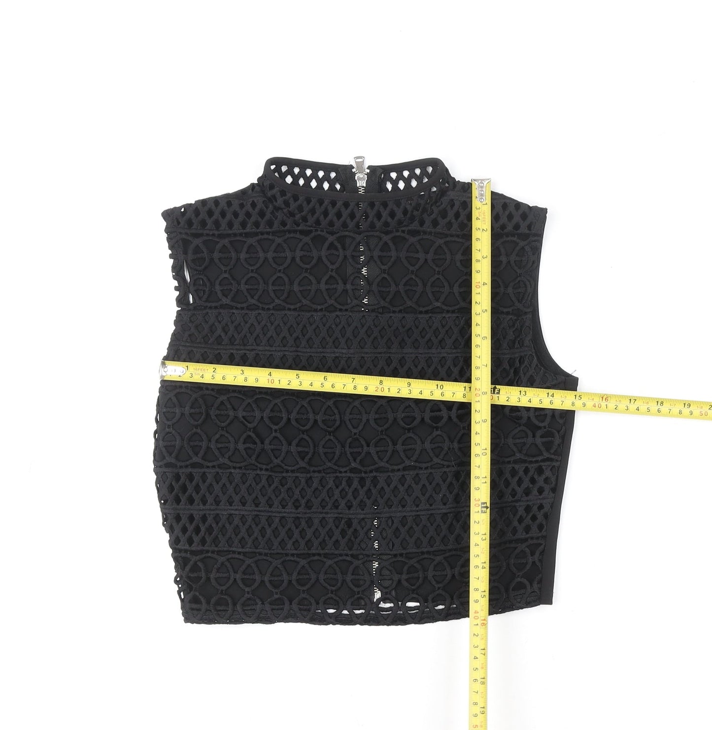 River Island Women’s Black Cropped Lace High Neck Sleeveless Top Size 8