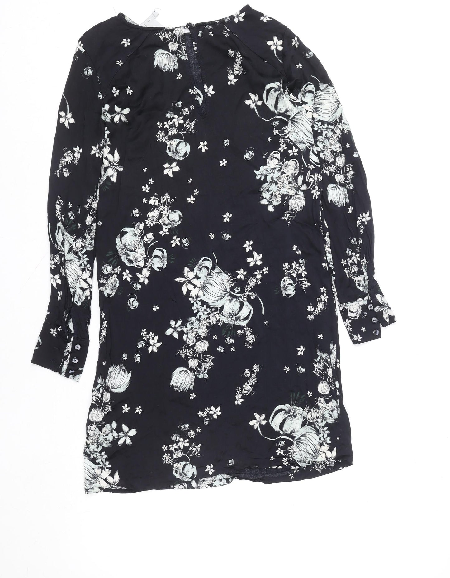 H&M Women's Black Floral Long Sleeve Shift Dress Size 8