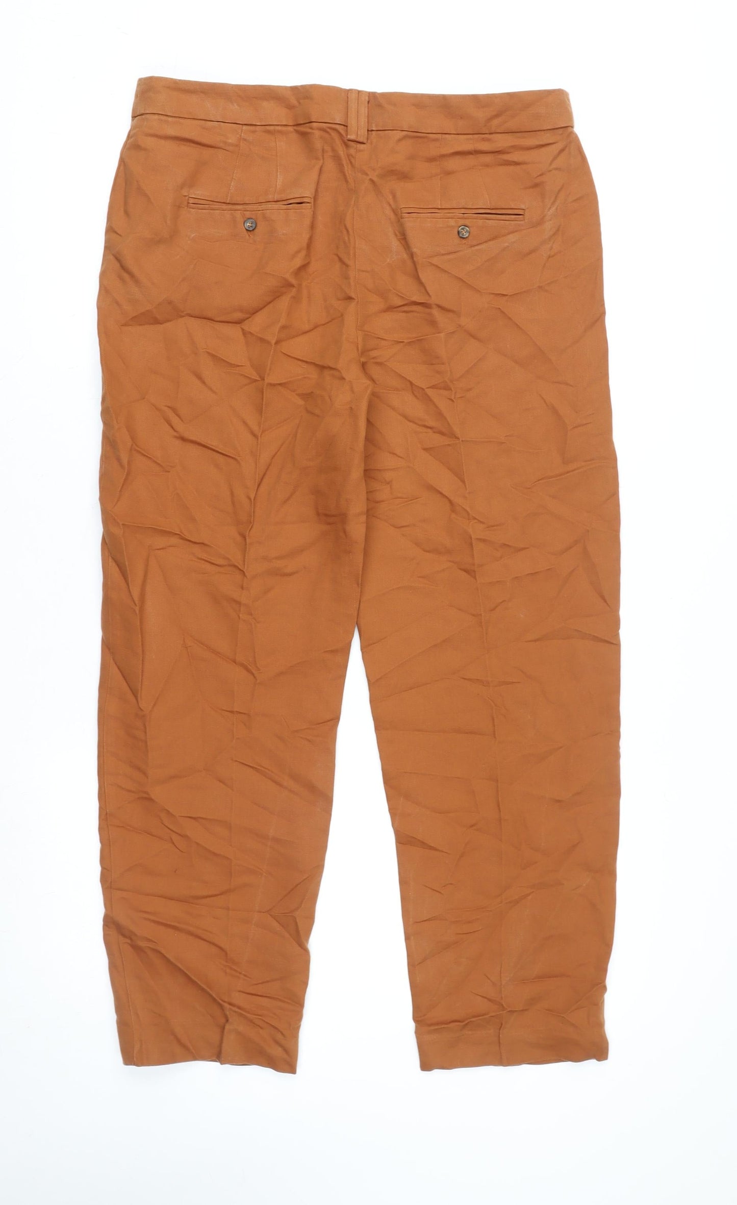 Marks and Spencer Men's Brown Linen Chino Trousers Size 12 Regular Fit