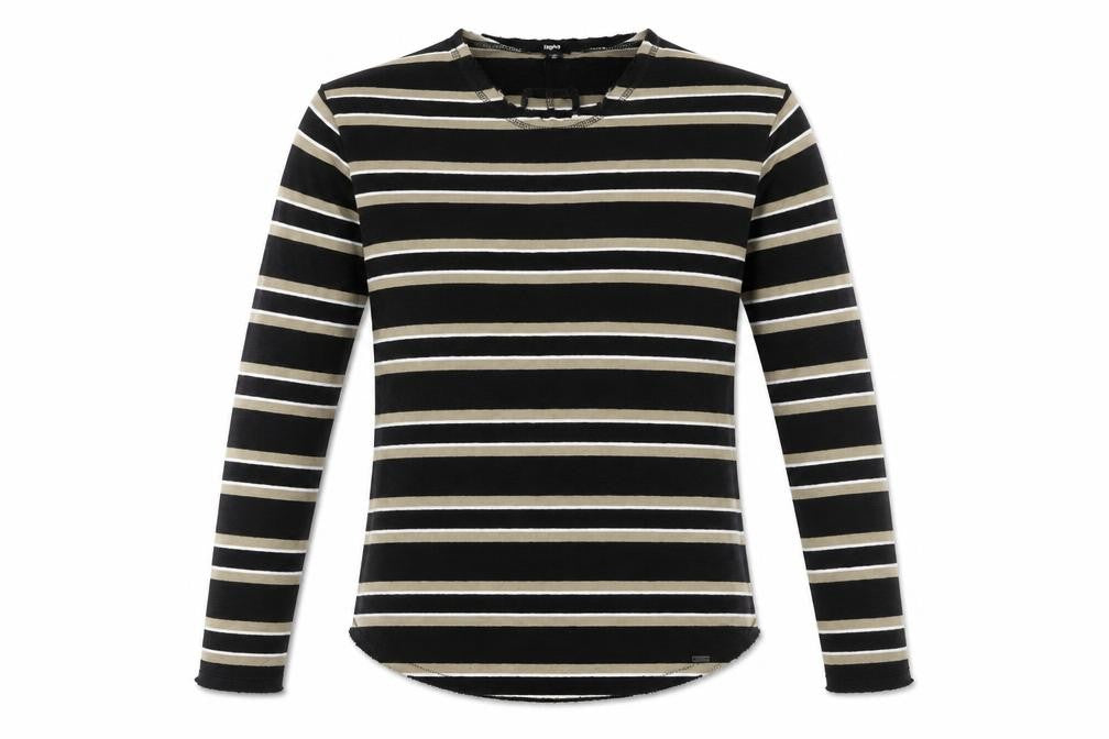 Tigha Women's Black Striped Long Sleeve Pullover Sweatshirt S