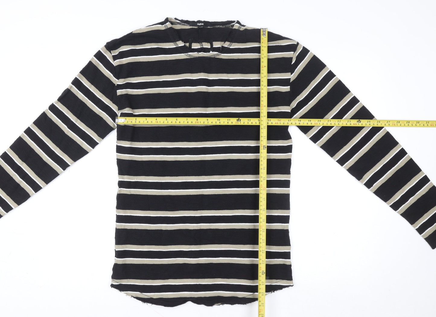 Tigha Women's Black Striped Long Sleeve Pullover Sweatshirt S