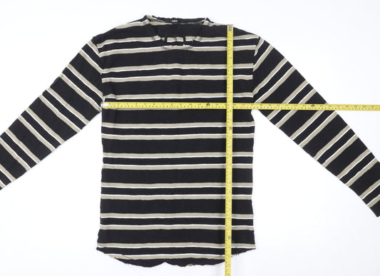 Tigha Women's Black Striped Long Sleeve Pullover Sweatshirt S