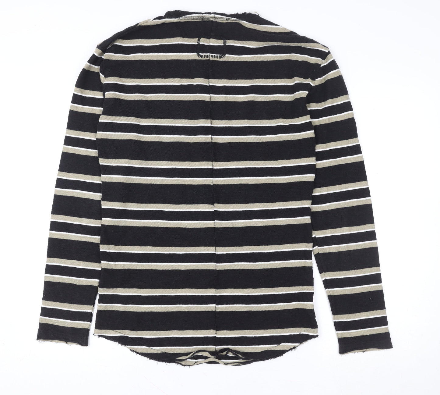 Tigha Women's Black Striped Long Sleeve Pullover Sweatshirt S