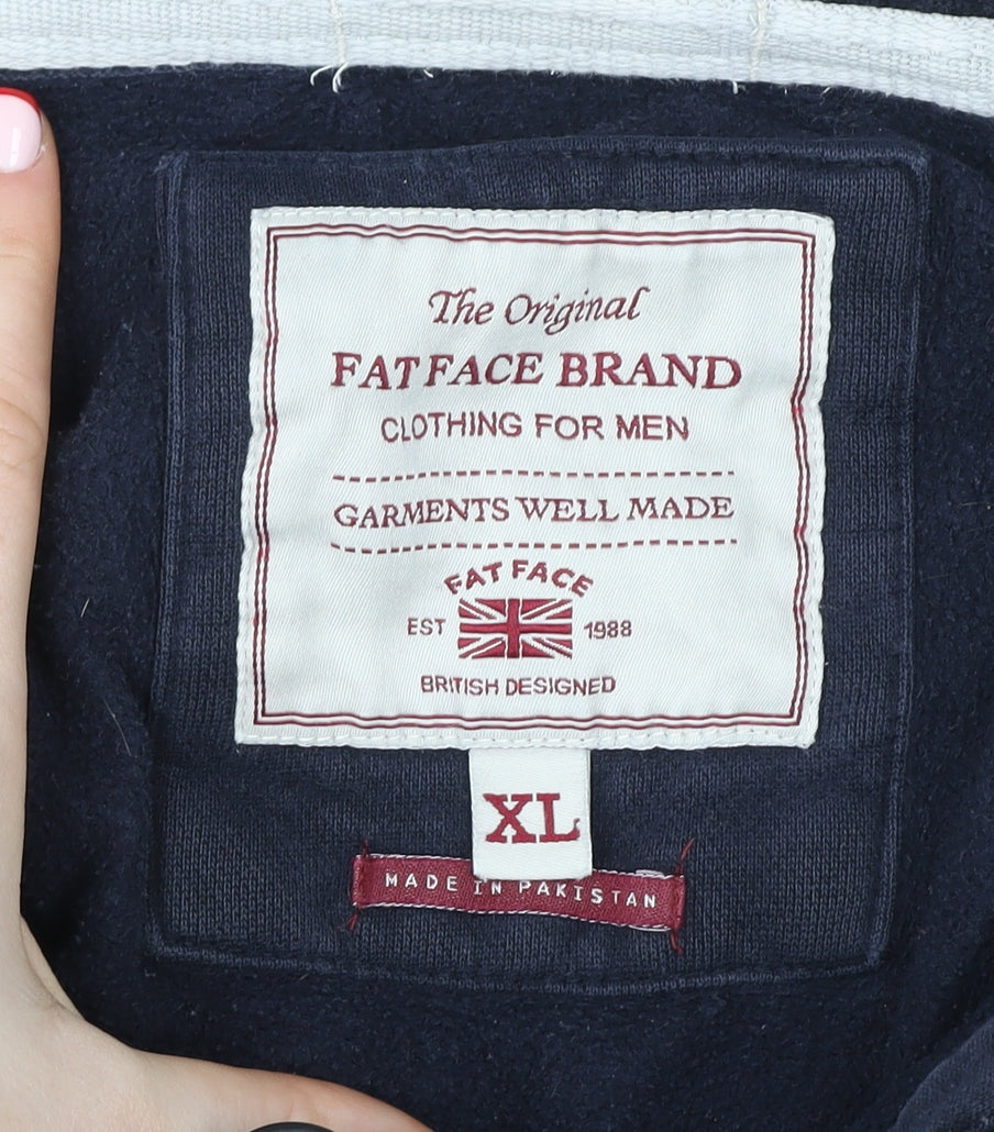 Unisex Adults UK XL Regular FatFace Blue Henley Hoodie