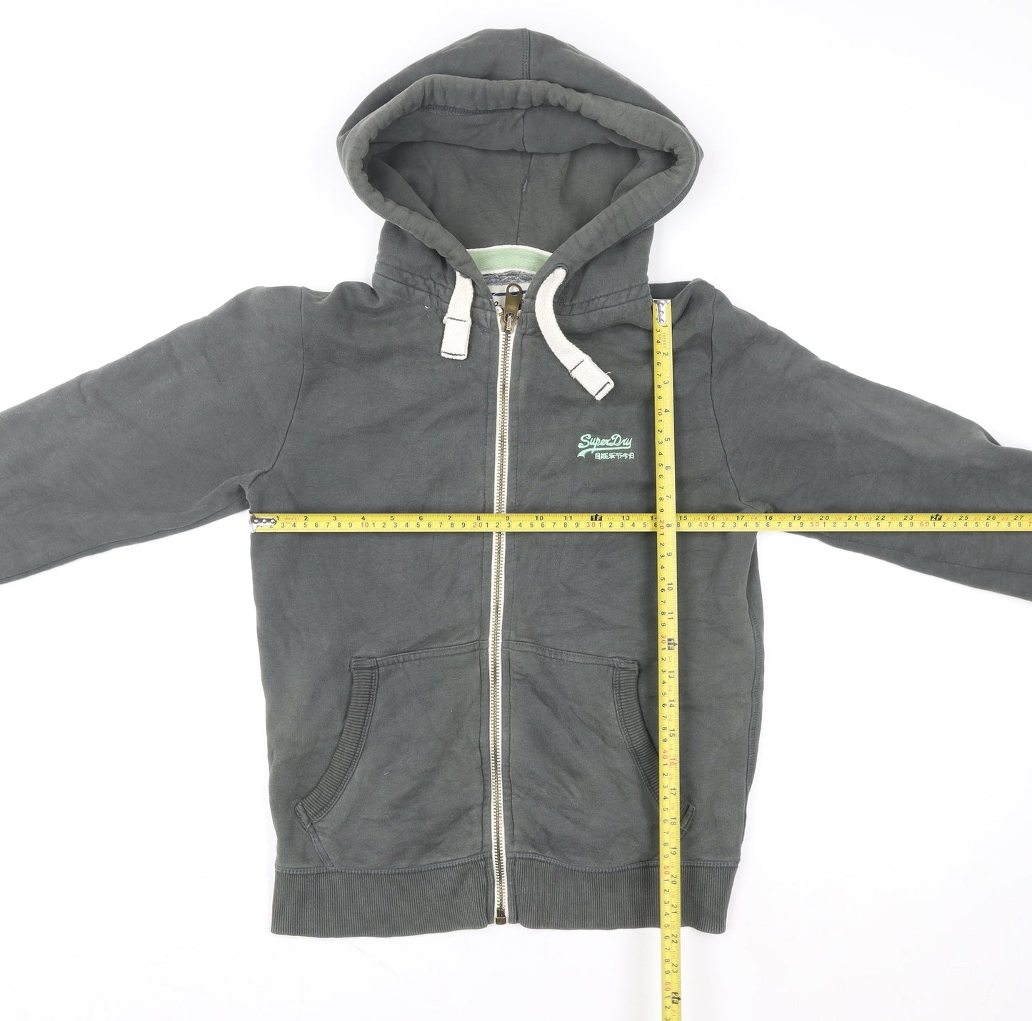 Superdry Men's Grey Full Zip Hoodie Size L Cotton Blend