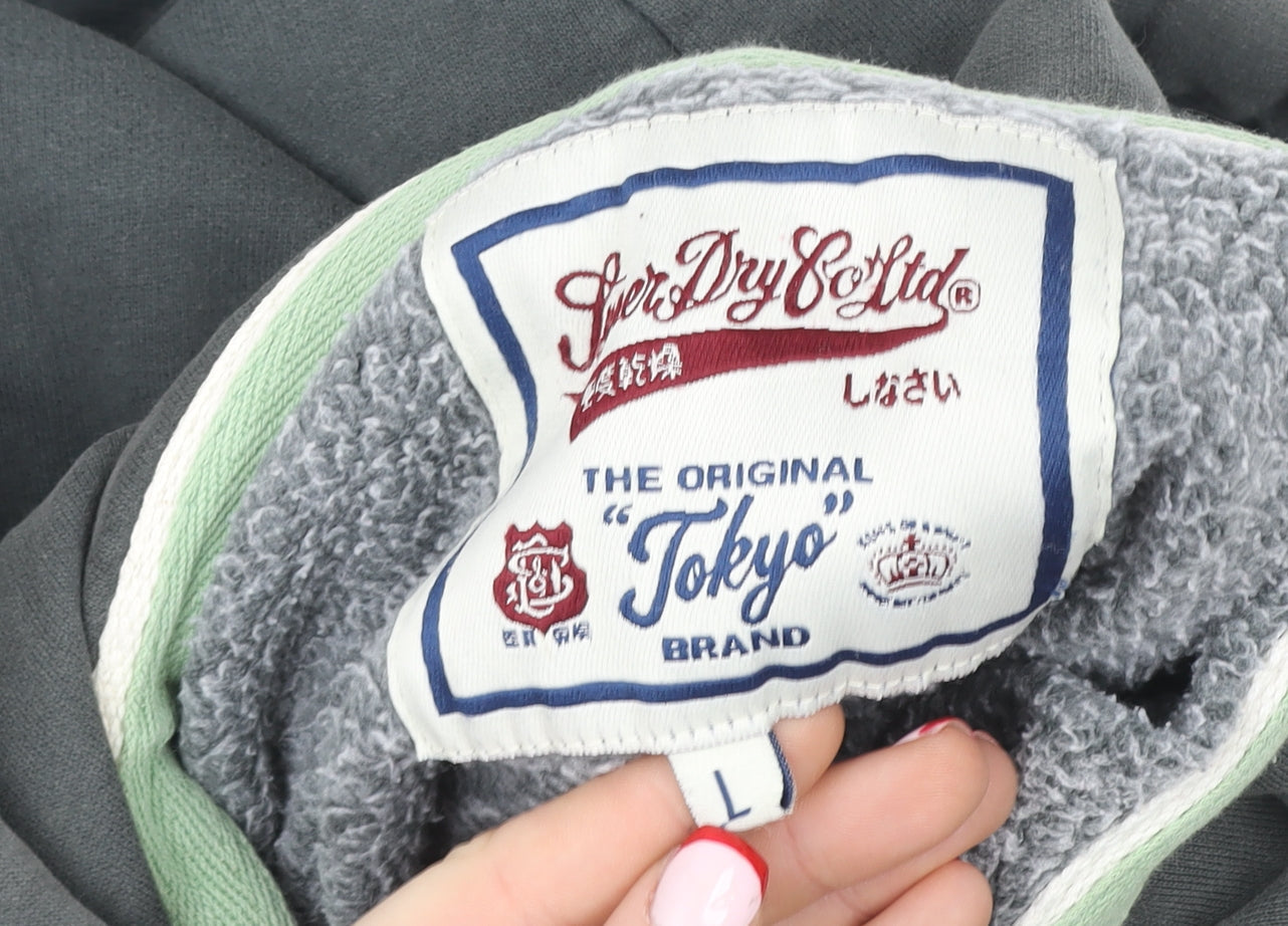 Superdry Men's Grey Full Zip Hoodie Size L Cotton Blend