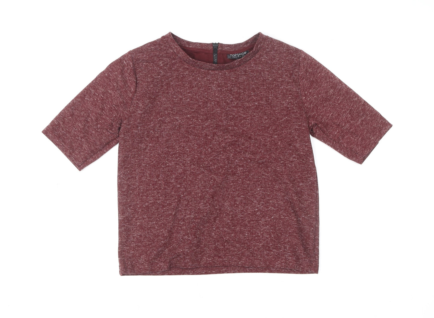 Topshop Womens Red Cropped Jersey T-Shirt Size 8 Short Sleeve Zip Back