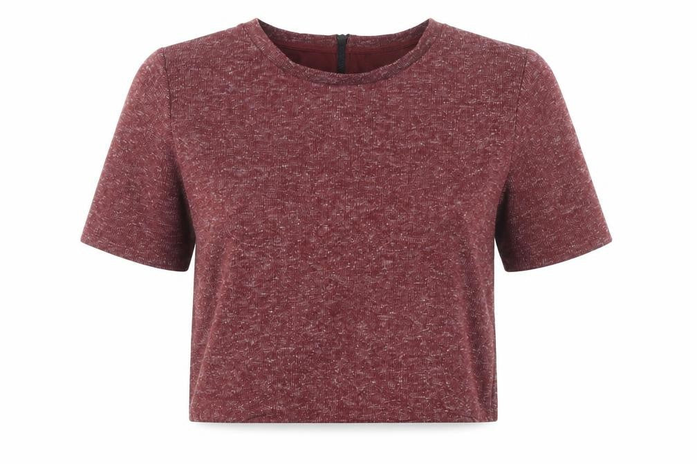 Topshop Womens Red Cropped Jersey T-Shirt Size 8 Short Sleeve Zip Back