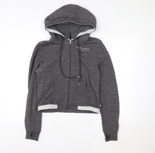 Pink Soda Sport Women's Grey Full Zip Hoodie UK 10 Polyester Cotton Blend