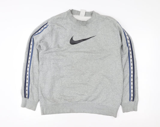 Nike Men's Grey Crew Neck Logo Sweatshirt M Pullover Sportswear