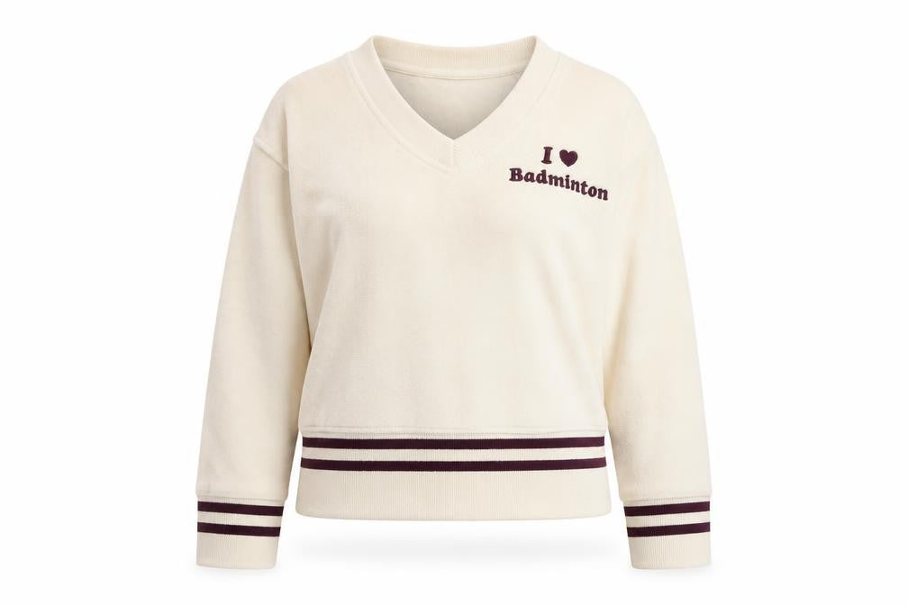 Soochi Women Beige V-Neck Pullover Sweatshirt Size 2 Cotton Blend