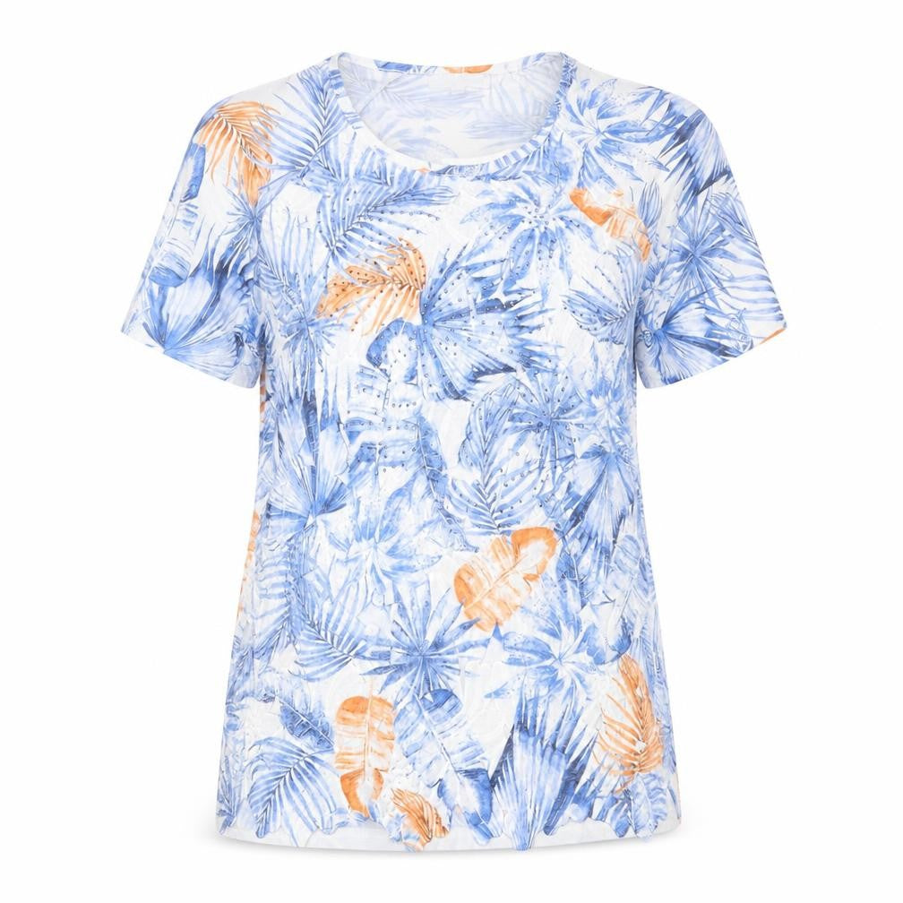 Mudflower Women's Multicoloured Tropical Short Sleeve T-Shirt S