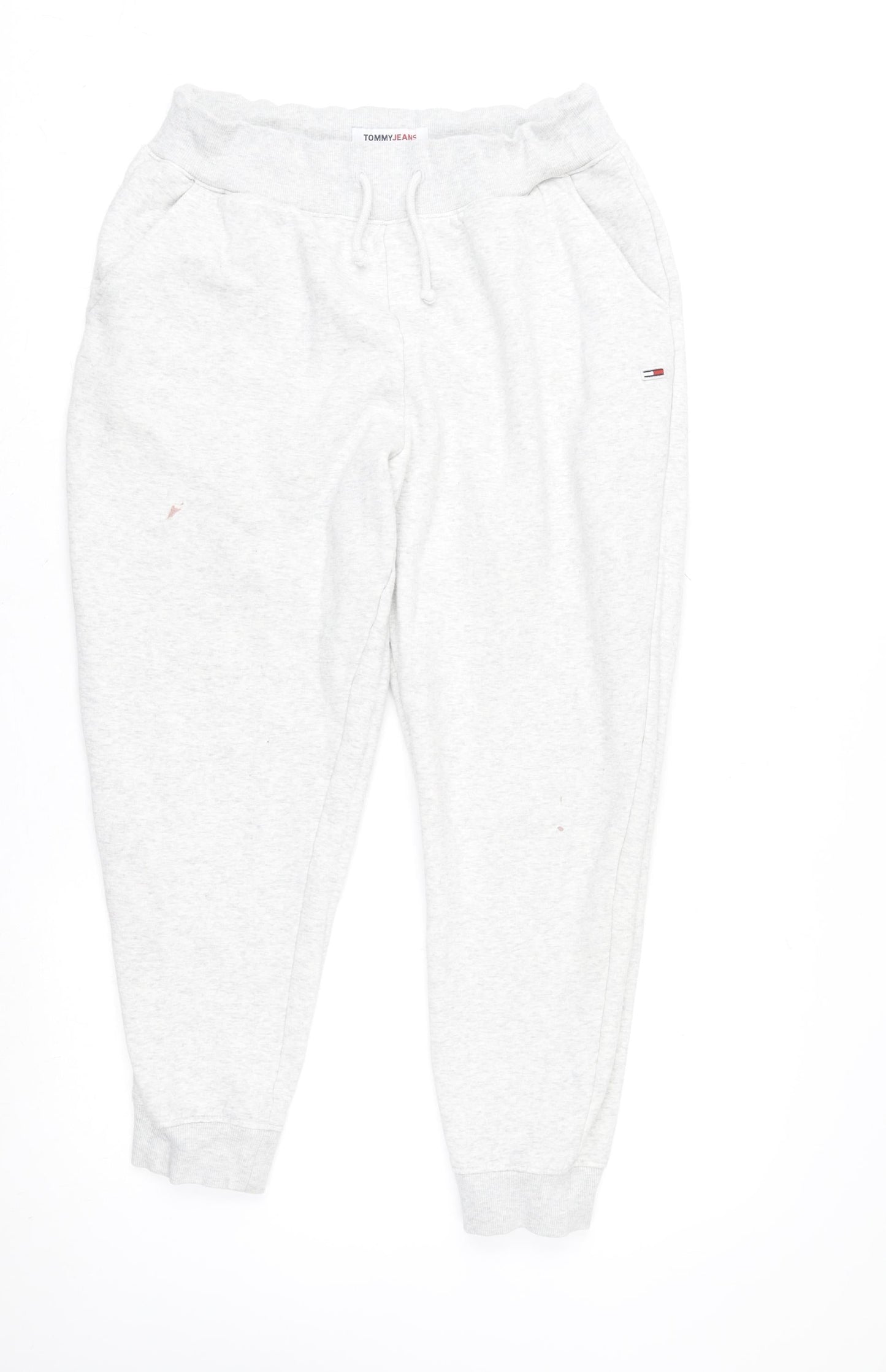 Tommy Jeans Women's Grey L Jogger Trousers with Logo and Cuffed Hem