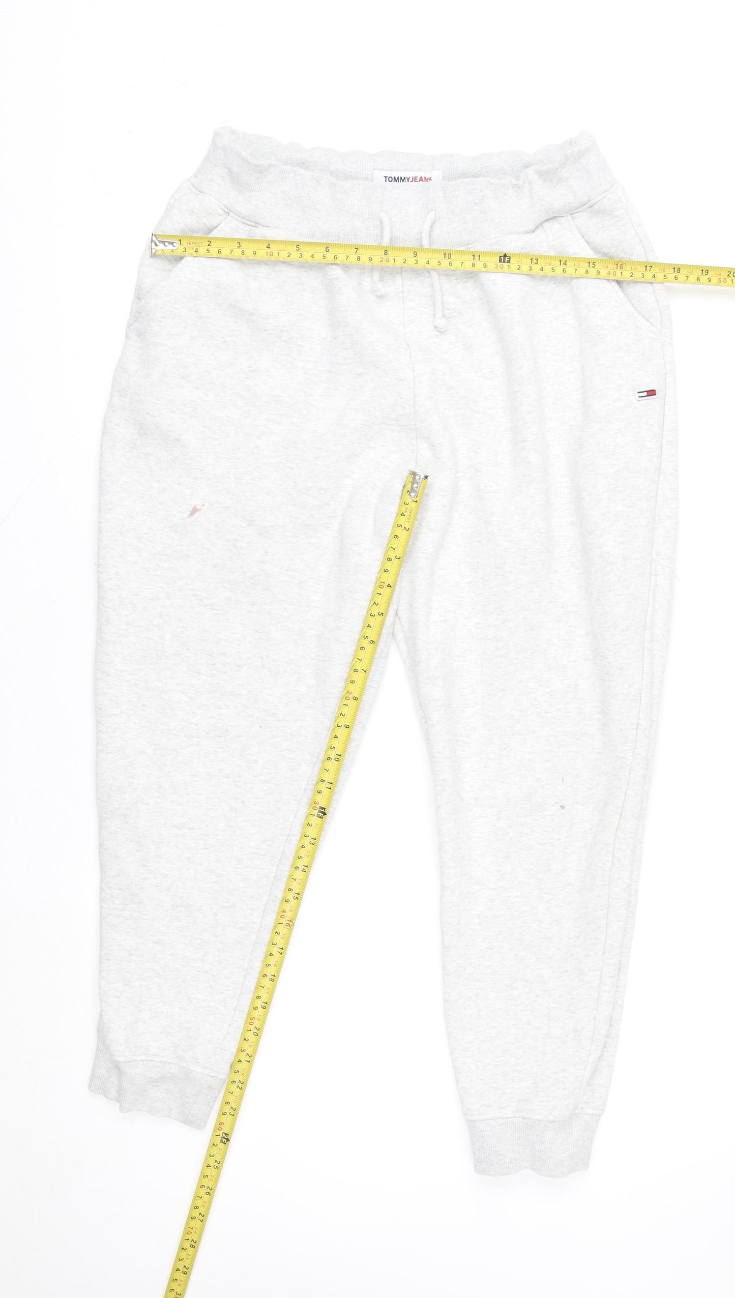 Tommy Jeans Women's Grey L Jogger Trousers with Logo and Cuffed Hem
