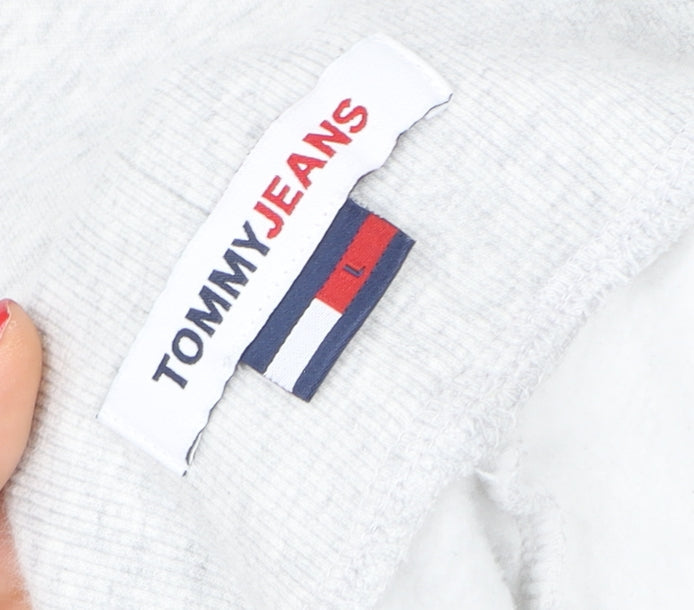 Tommy Jeans Women's Grey L Jogger Trousers with Logo and Cuffed Hem