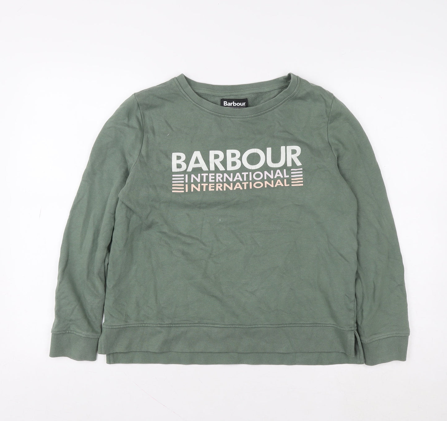 Barbour International Green Cotton Logo Crew Neck Sweatshirt Women UK 10