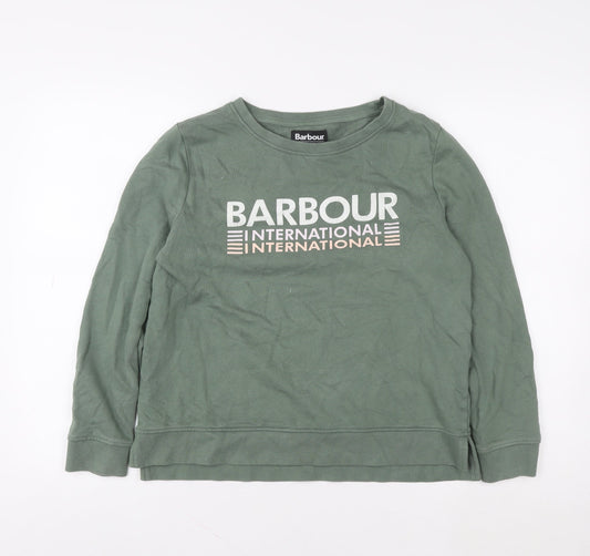 Barbour International Green Cotton Logo Crew Neck Sweatshirt Women UK 10