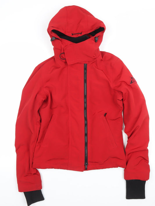 Superdry Women Red Hooded Parka Jacket Size 6 Short Softshell Zip